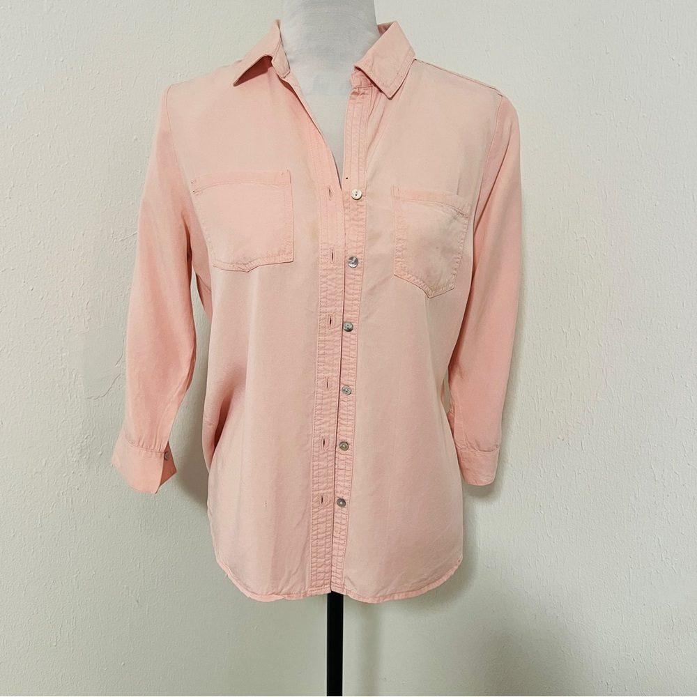 Grand & Greene Women’s Small 100% Tencel Soft Pink 3/4 Sleeve Top EUC Casual